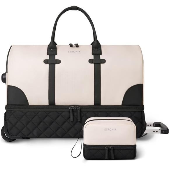 Handbags - Rolling Duffle Bag with Wheels and Bags Shoe Compartment, Beige, 21 Inch